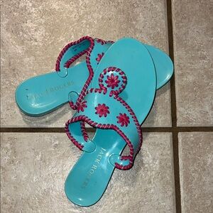 Jack Rogers Turquoise Leather Sandal with Pink Trim